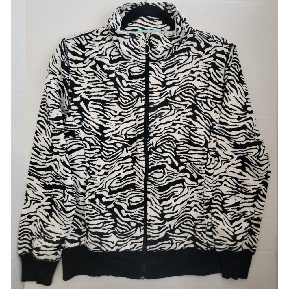 Y2K Silver Wear Women’s Black White Zebra Jacket Full Zip Size Small